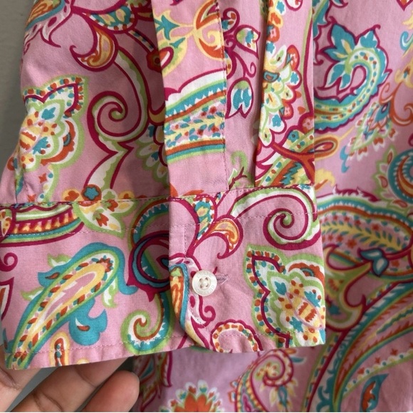 Chaps Classic Button Up Shirt Paisley Boho Cotton Colorful Office Pockets M - Picture 3 of 6